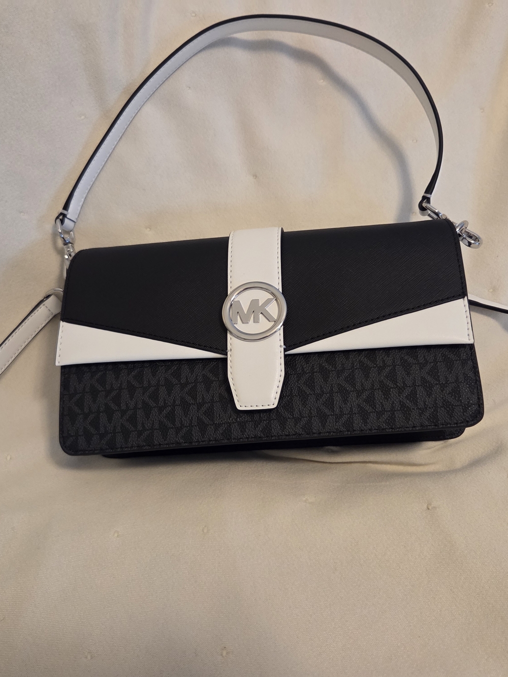 Michael Kors Two-Tone Black & White Shoulder Bag with MK Medallion